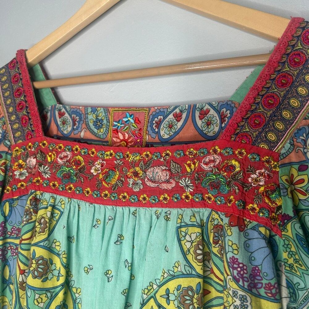 Johnny Was Boho Paisley Floral Embroidered Square Neck Blouse Top Size Large - Picture 4 of 5